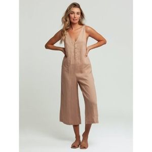 NWT Size Medium Rhythm Lolita Jumpsuit 100% Linen V Neck Culotte Blush